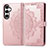 Leather Case Stands Fashionable Pattern Flip Cover Holder S07D for Samsung Galaxy S21 FE 5G Rose Gold