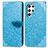 Leather Case Stands Fashionable Pattern Flip Cover Holder S07D for Samsung Galaxy S21 Ultra 5G Blue