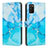 Leather Case Stands Fashionable Pattern Flip Cover Holder Y01X for Samsung Galaxy A03s Blue