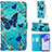 Leather Case Stands Fashionable Pattern Flip Cover Holder Y02B for Samsung Galaxy A21 European Sky Blue