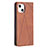 Leather Case Stands Fashionable Pattern Flip Cover L04 Holder for Apple iPhone 13 Brown