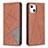 Leather Case Stands Fashionable Pattern Flip Cover L04 Holder for Apple iPhone 14 Plus Brown