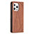 Leather Case Stands Fashionable Pattern Flip Cover L04 Holder for Apple iPhone 14 Pro Brown