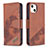 Leather Case Stands Fashionable Pattern Flip Cover L05 Holder for Apple iPhone 13 Mini Brown