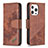 Leather Case Stands Fashionable Pattern Flip Cover L05 Holder for Apple iPhone 14 Pro Brown