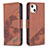 Leather Case Stands Fashionable Pattern Flip Cover L05 Holder for Apple iPhone 15 Brown