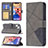 Leather Case Stands Fashionable Pattern Flip Cover L06 Holder for Apple iPhone 14 Gray