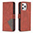 Leather Case Stands Fashionable Pattern Flip Cover L06 Holder for Apple iPhone 14 Pro Brown