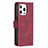 Leather Case Stands Fashionable Pattern Flip Cover L06 Holder for Apple iPhone 14 Pro Max Red