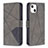 Leather Case Stands Fashionable Pattern Flip Cover L06 Holder for Apple iPhone 15 Gray