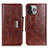 Leather Case Stands Flip Cover A01 Holder for Apple iPhone 15 Pro Max Brown