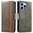 Leather Case Stands Flip Cover F03 Holder for Apple iPhone 14 Pro Max Gray