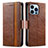 Leather Case Stands Flip Cover F03 Holder for Apple iPhone 15 Pro Max Brown