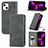 Leather Case Stands Flip Cover H30 Holder for Apple iPhone 14 Dark Gray