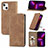 Leather Case Stands Flip Cover H30 Holder for Apple iPhone 14 Plus Brown