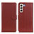 Leather Case Stands Flip Cover Holder A03D for Samsung Galaxy S22 Plus 5G Brown