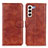 Leather Case Stands Flip Cover Holder A04D for Samsung Galaxy S21 FE 5G Brown