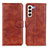 Leather Case Stands Flip Cover Holder A04D for Samsung Galaxy S22 Plus 5G Brown