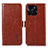 Leather Case Stands Flip Cover Holder A07D for Huawei Honor X6a Brown