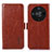 Leather Case Stands Flip Cover Holder A07D for Huawei Honor X9b 5G Brown