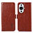 Leather Case Stands Flip Cover Holder A07D for Huawei Nova 11 Brown