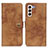 Leather Case Stands Flip Cover Holder A07D for Samsung Galaxy S21 5G Brown