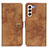 Leather Case Stands Flip Cover Holder A07D for Samsung Galaxy S21 FE 5G Brown