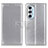 Leather Case Stands Flip Cover Holder A08D for Motorola Moto Edge Plus (2022) 5G Silver