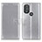 Leather Case Stands Flip Cover Holder A08D for Motorola Moto G Play (2023) Silver