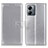 Leather Case Stands Flip Cover Holder A08D for Motorola Moto G14 Silver