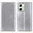 Leather Case Stands Flip Cover Holder A08D for Motorola Moto G54 5G Silver