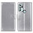 Leather Case Stands Flip Cover Holder A08D for Motorola Moto G60s Silver