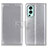 Leather Case Stands Flip Cover Holder A08D for OnePlus Nord 2 5G Silver