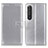 Leather Case Stands Flip Cover Holder A08D for Sony Xperia 1 III Silver