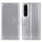 Leather Case Stands Flip Cover Holder A08D for Sony Xperia 1 IV Silver