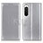 Leather Case Stands Flip Cover Holder A08D for Sony Xperia 10 IV SOG07 Silver