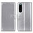 Leather Case Stands Flip Cover Holder A08D for Sony Xperia 5 III Silver