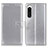 Leather Case Stands Flip Cover Holder A08D for Sony Xperia 5 IV Silver