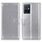 Leather Case Stands Flip Cover Holder A08D for Vivo iQOO Z6 5G Silver