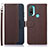 Leather Case Stands Flip Cover Holder A09D for Motorola Moto E20 Brown