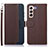 Leather Case Stands Flip Cover Holder A10D for Samsung Galaxy S24 5G Brown