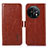 Leather Case Stands Flip Cover Holder A12D for OnePlus 11 5G Brown