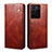 Leather Case Stands Flip Cover Holder B01S for Vivo V27 5G Brown