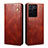 Leather Case Stands Flip Cover Holder B01S for Vivo V27e 5G Brown