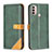 Leather Case Stands Flip Cover Holder B02F for Motorola Moto E30 Green