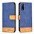 Leather Case Stands Flip Cover Holder B02F for Vivo Y12s Blue
