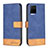 Leather Case Stands Flip Cover Holder B02F for Vivo Y21s Blue