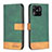 Leather Case Stands Flip Cover Holder B02F for Xiaomi Redmi 10 India Green
