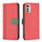 Leather Case Stands Flip Cover Holder B04F for Motorola Moto E32 Red