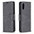 Leather Case Stands Flip Cover Holder B04F for Samsung Galaxy A02 Black